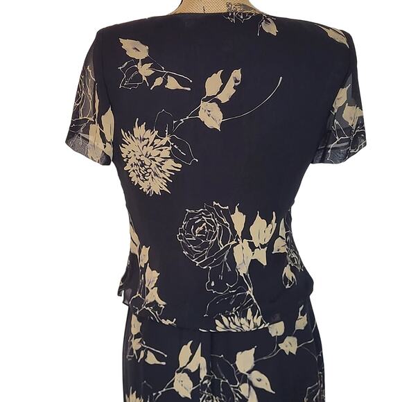Vintage 80s Cynthia Howie Maggy Boutique 2PC Black Silk Rose Print Set Size 6P - Picture 10 of 14